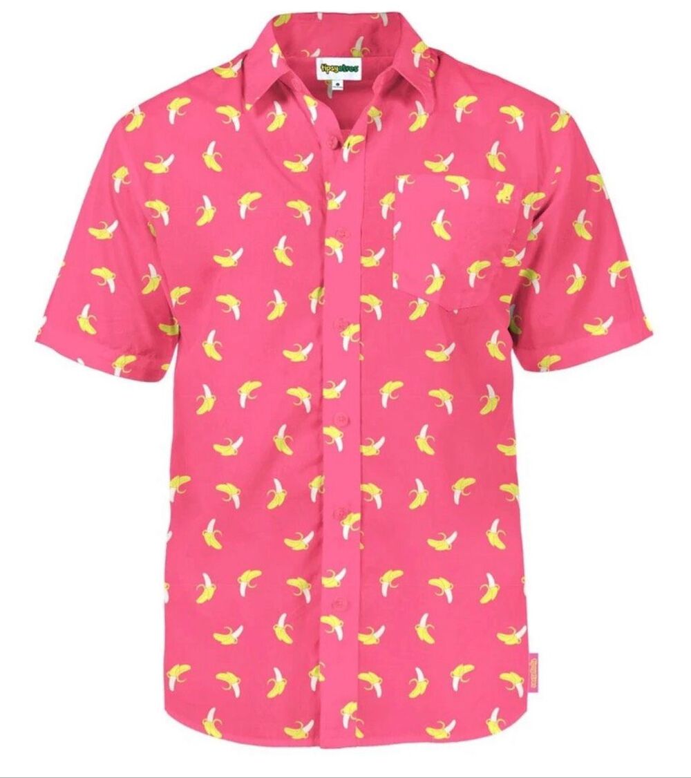 Tipsy Elves men’s XL pink yellow banana Hawaiian golf polo novelty shirt funny